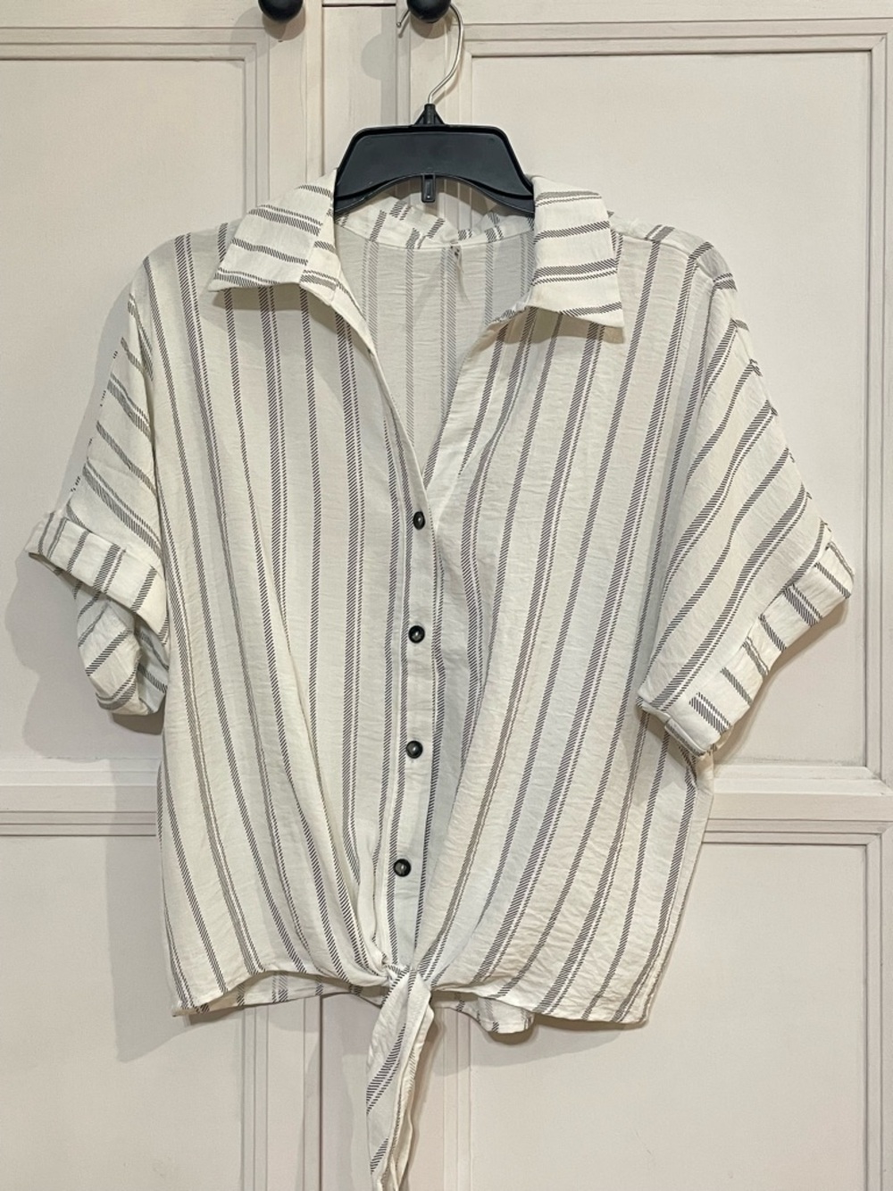 3rd + Malt Oversized Striped Button-Up Tie-Front Blouse Size S